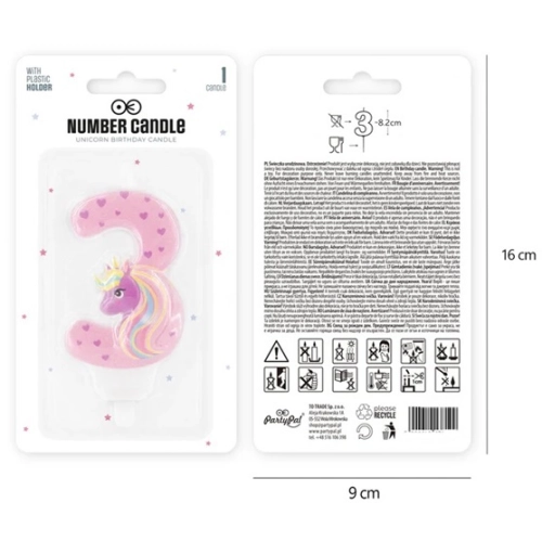 Świeczka urodziny dekoracja na tort jednorożec unicorn cyfra 3